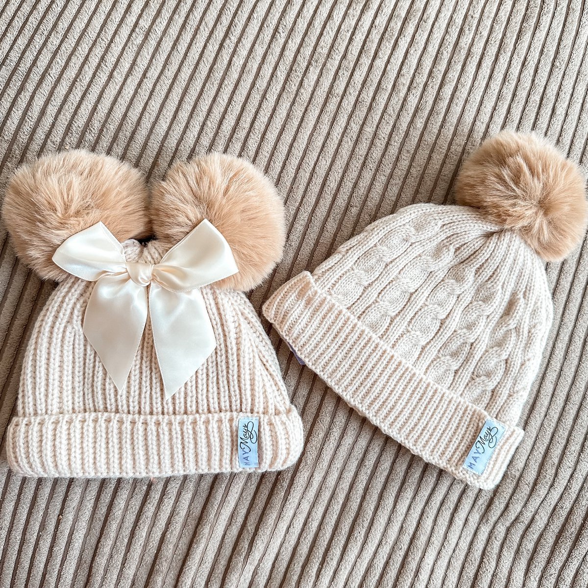 May Mays baby wintermuts Oliver gebreid beige pompom