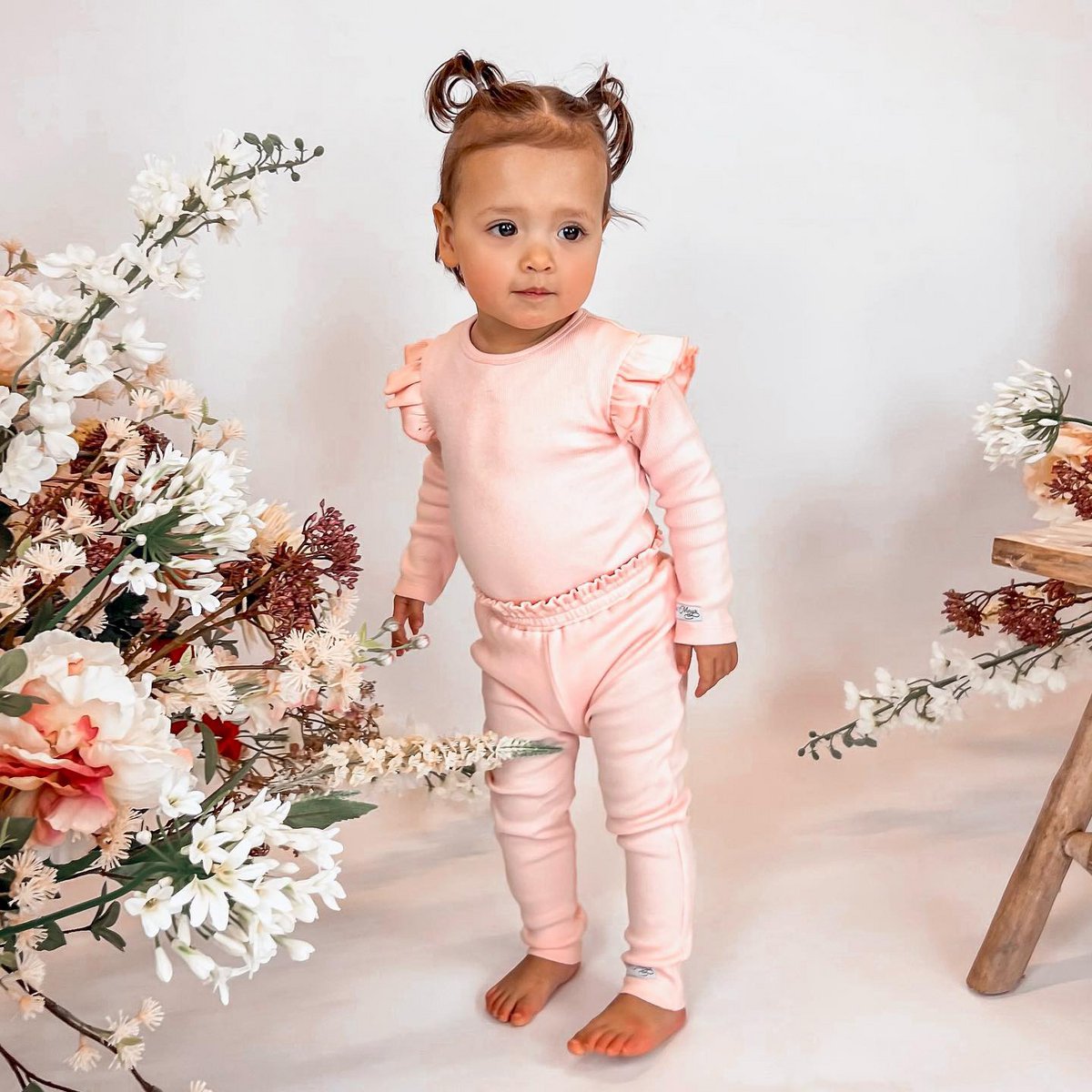 May Mays baby legging Beau ruffle rib roze