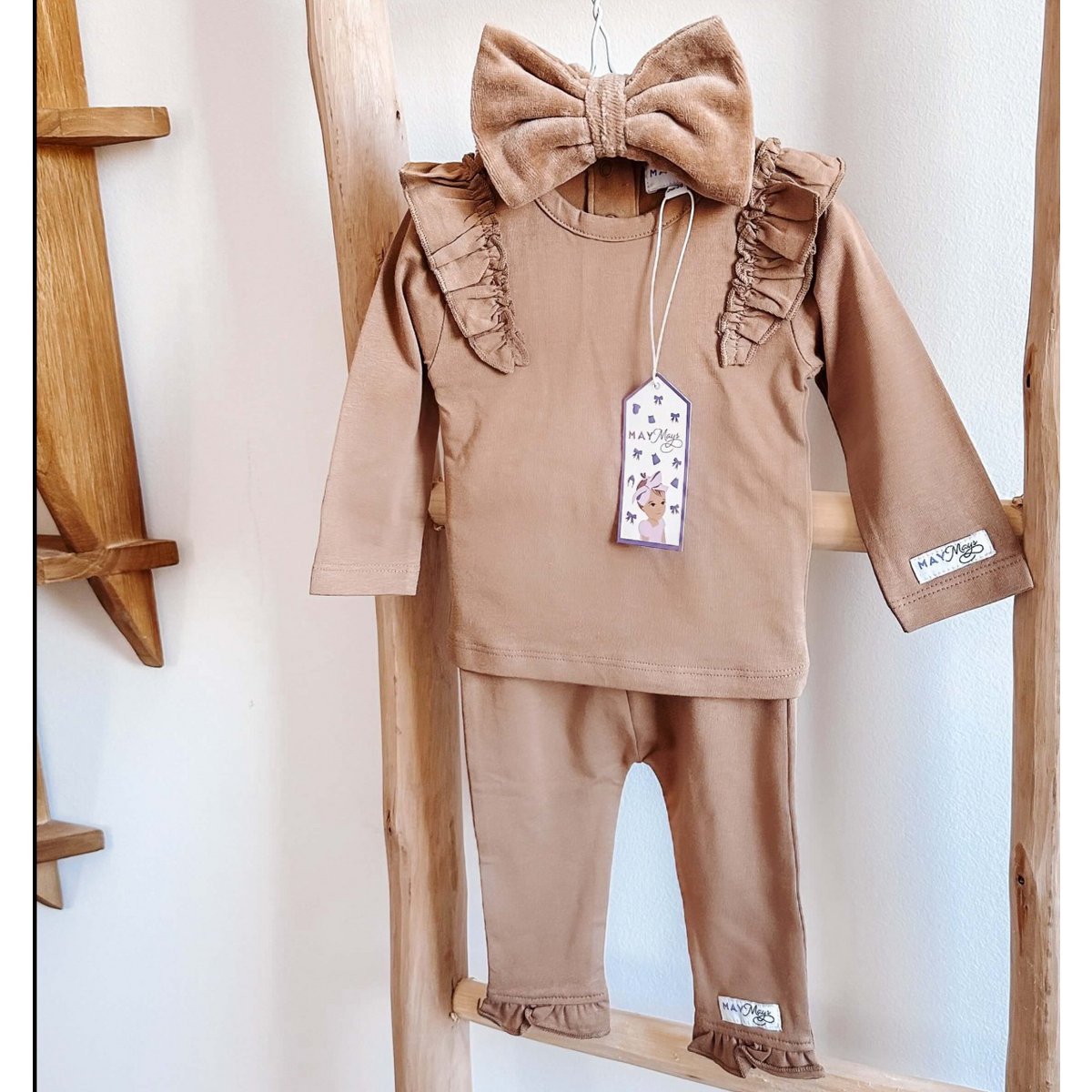 May Mays baby legging Nova ruffle taupe