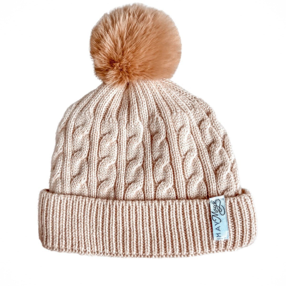 May Mays wintermutsje Oliver gebreid beige pompom