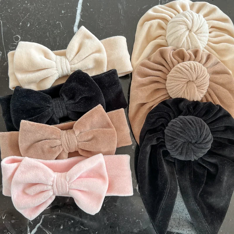 May Mays turban mutsje Mae velvet beige