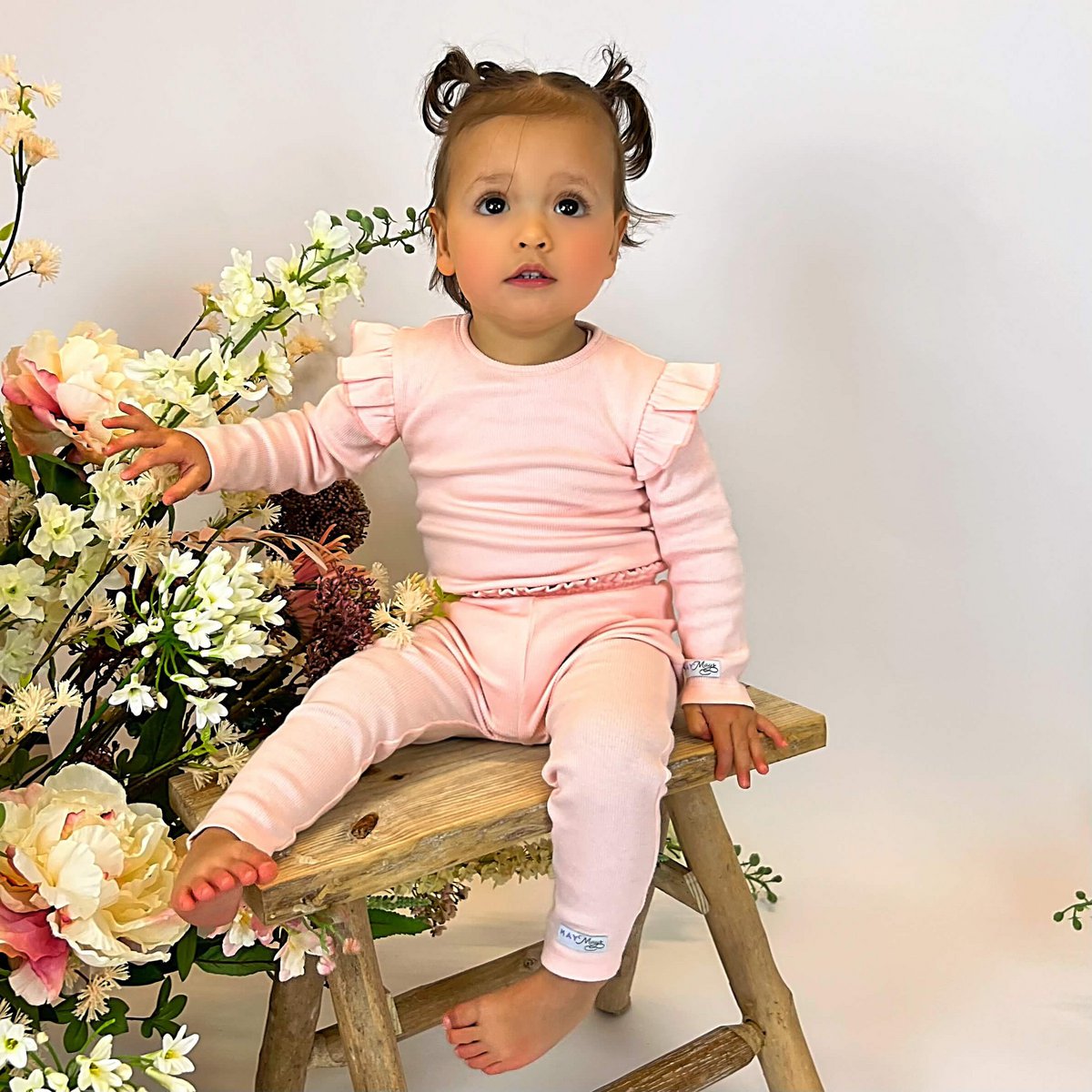 May Mays baby legging Beau ruffle rib roze