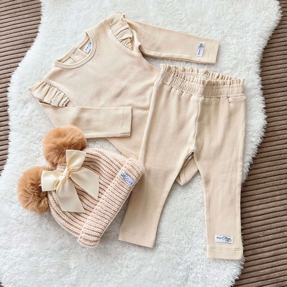 May Mays baby legging Hailey ruffle rib beige