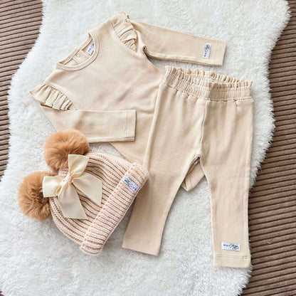 May Mays baby legging Hailey ruffle rib beige