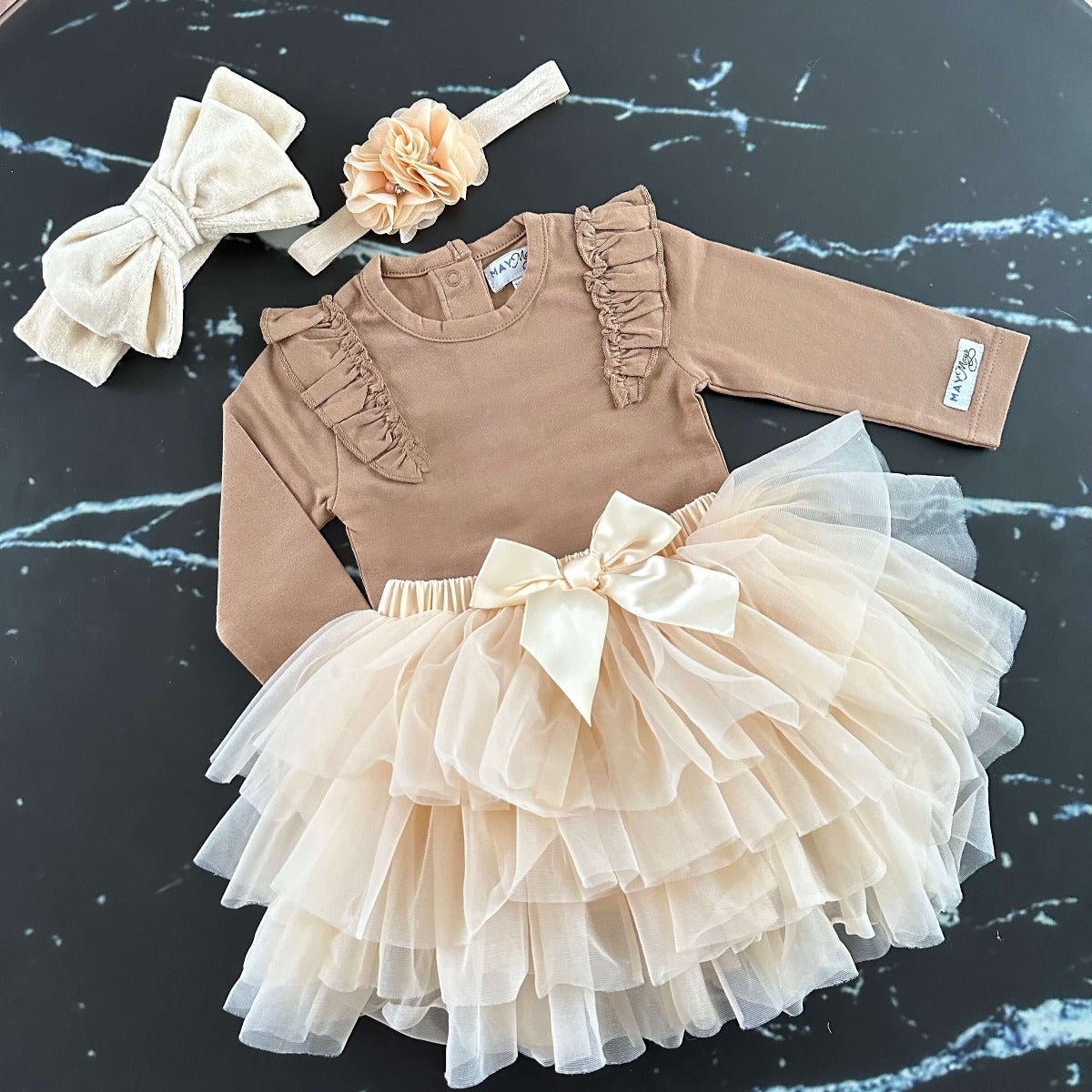 May Mays ruffle shirt Nova taupe - babykleding