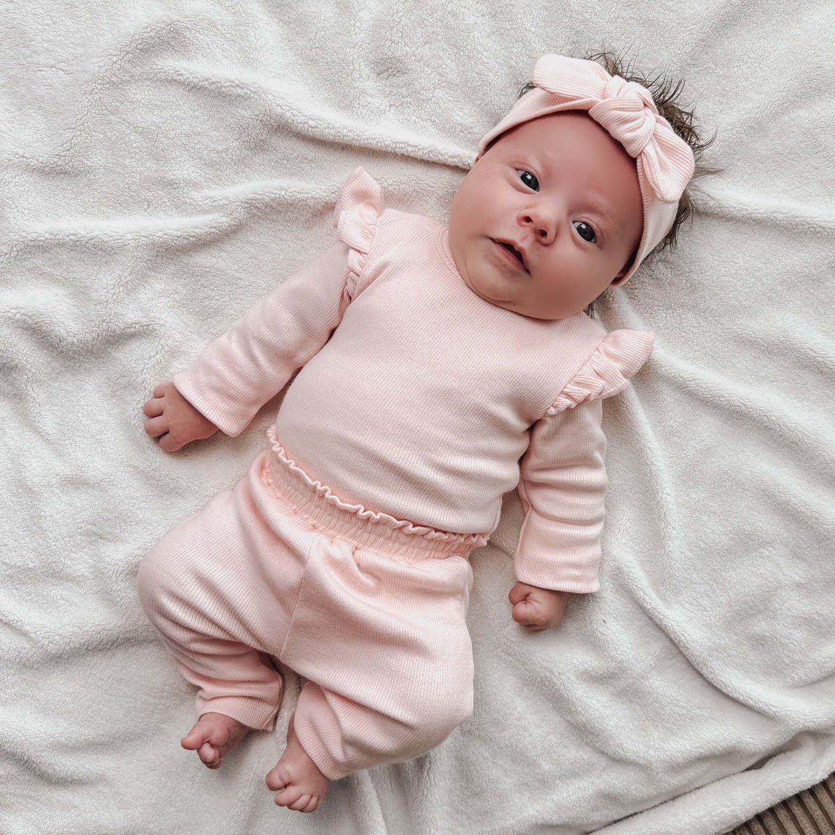 May Mays romper Beau ruffle rib roze