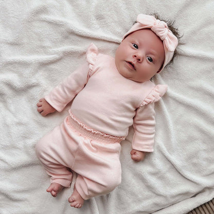 May Mays romper Beau ruffle rib roze