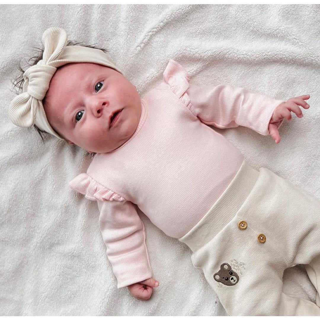 May Mays romper Beau ruffle rib roze