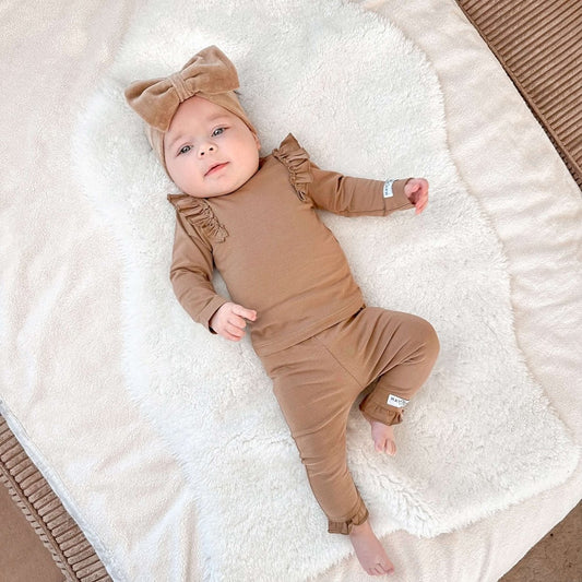 May Mays baby broekje Nova ruffle taupe