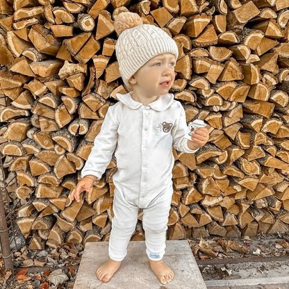 May Mays wintermutsje Oliver gebreid beige pompom
