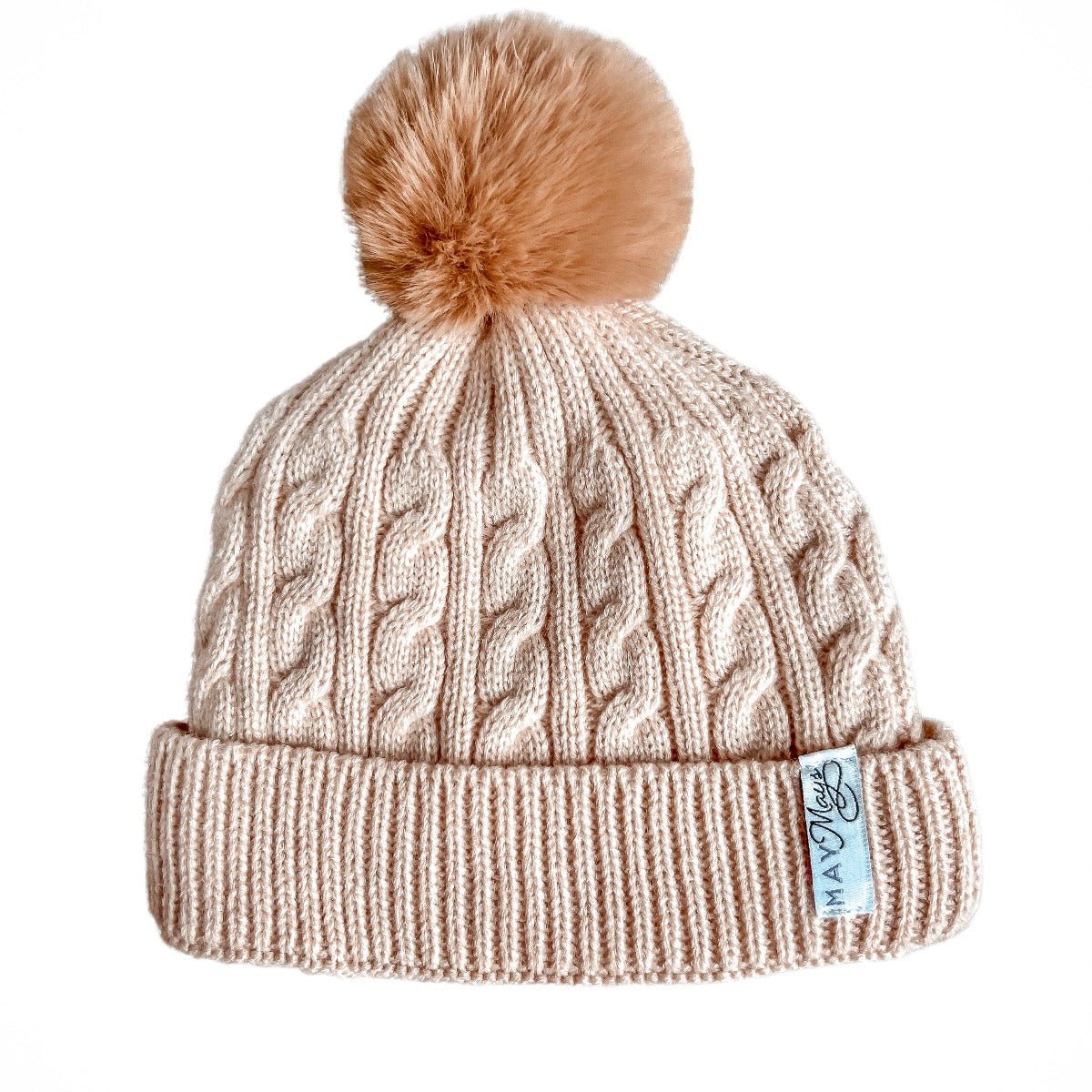 May Mays baby wintermuts Oliver gebreid beige pompom