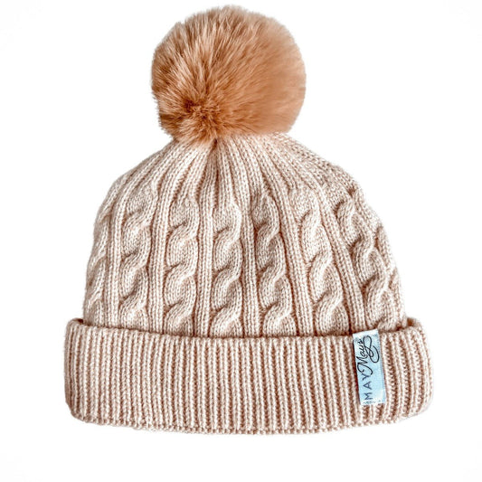 May Mays baby wintermuts Oliver gebreid beige pompom