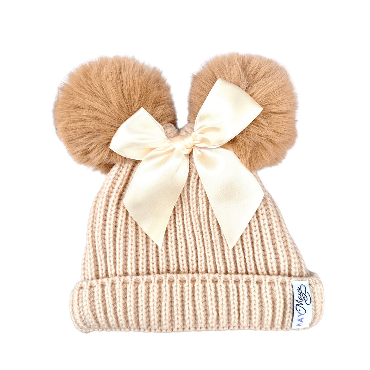 May Mays wintermutsje Claire gebreid beige pompoms