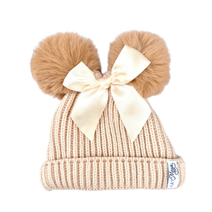 May Mays wintermutsje Claire gebreid beige pompoms