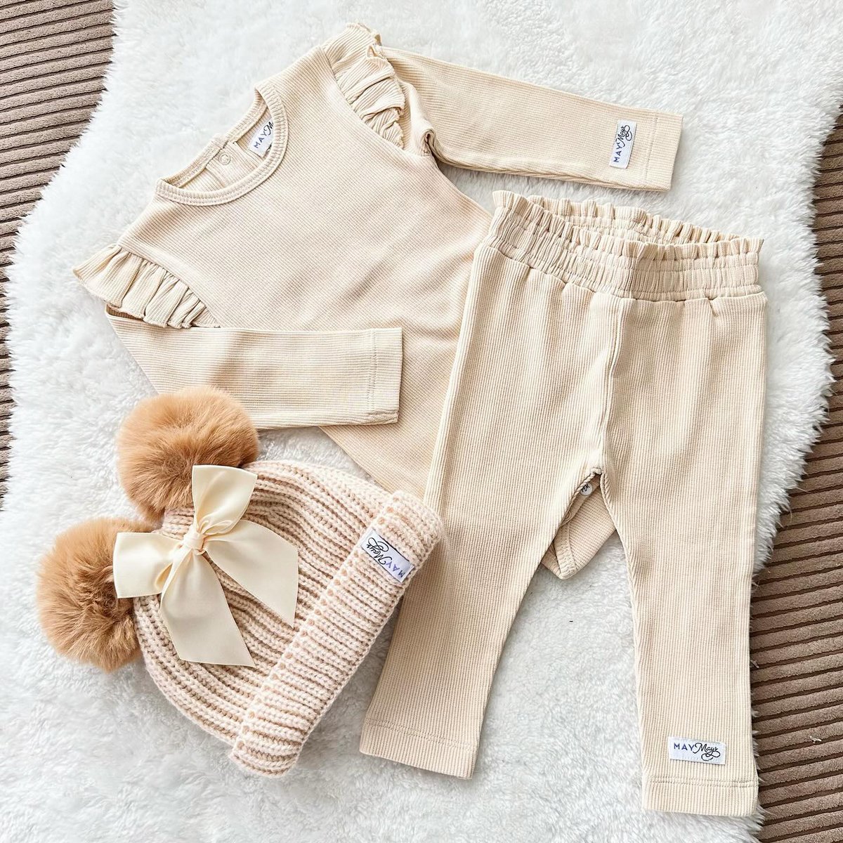 May Mays romper Hailey ruffle rib beige