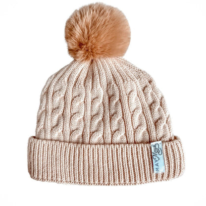May Mays wintermutsje Oliver gebreid beige pompom