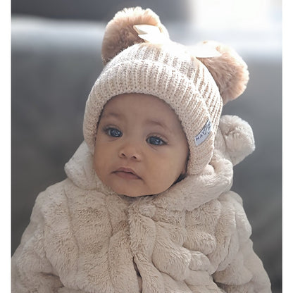 May Mays wintermutsje Claire gebreid beige pompoms