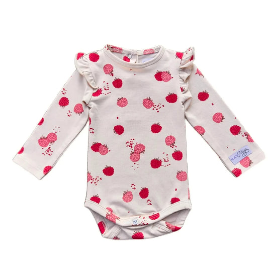 May Mays romper Bella ruffle frambozen