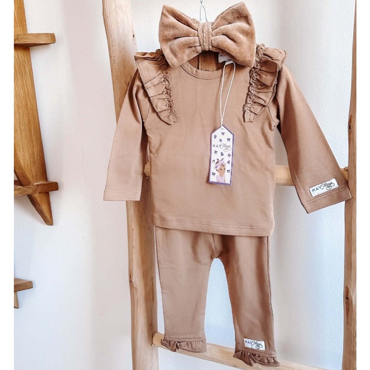 May Mays baby broekje Nova ruffle taupe