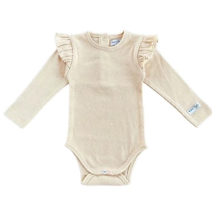 May Mays romper Hailey ruffle rib beige