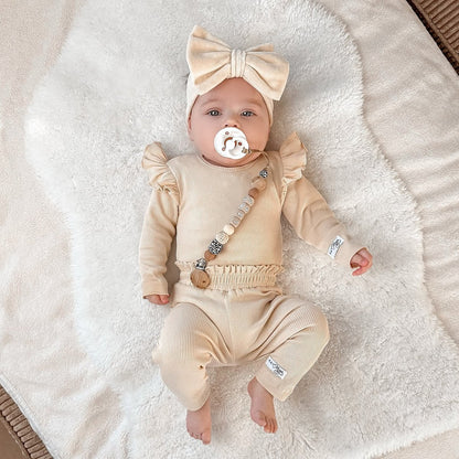 May Mays baby legging Hailey ruffle rib beige