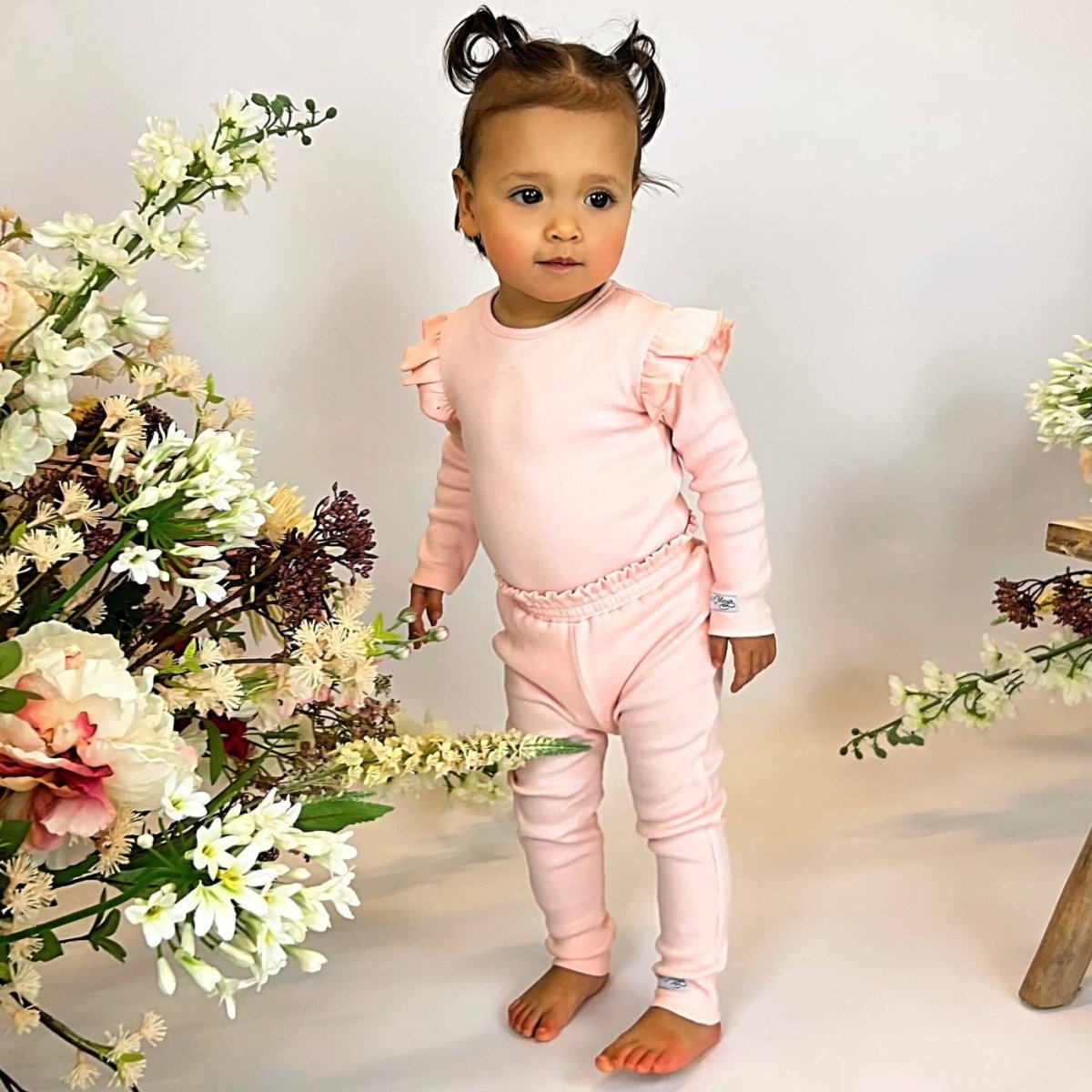 May Mays romper Beau ruffle rib roze