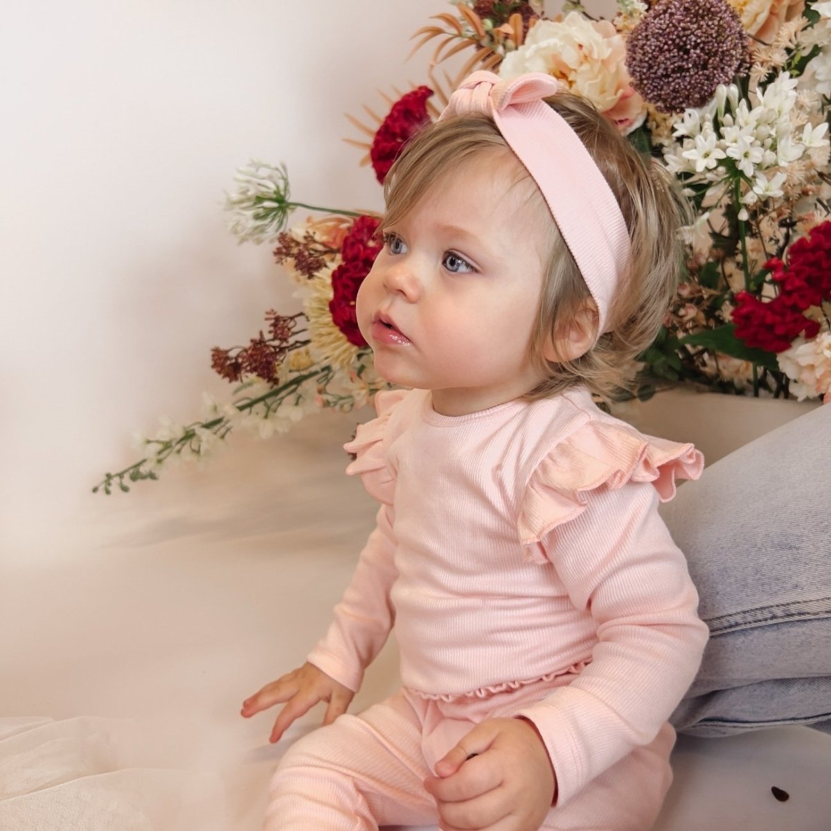 May Mays romper Beau ruffle rib roze
