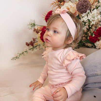 May Mays romper Beau ruffle rib roze