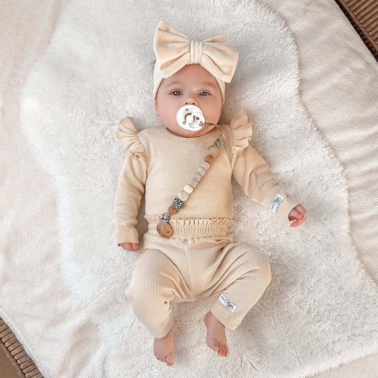May Mays baby broekje Hailey ruffle rib beige