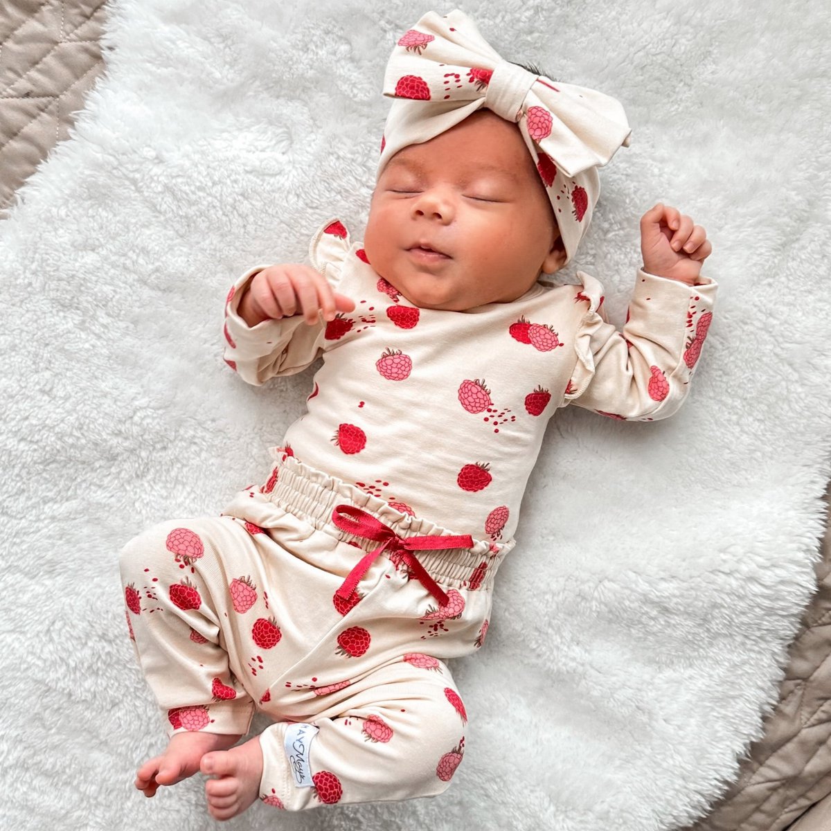 May Mays romper Bella ruffle frambozen