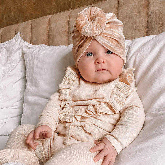 May Mays turban mutsje Mae velvet beige